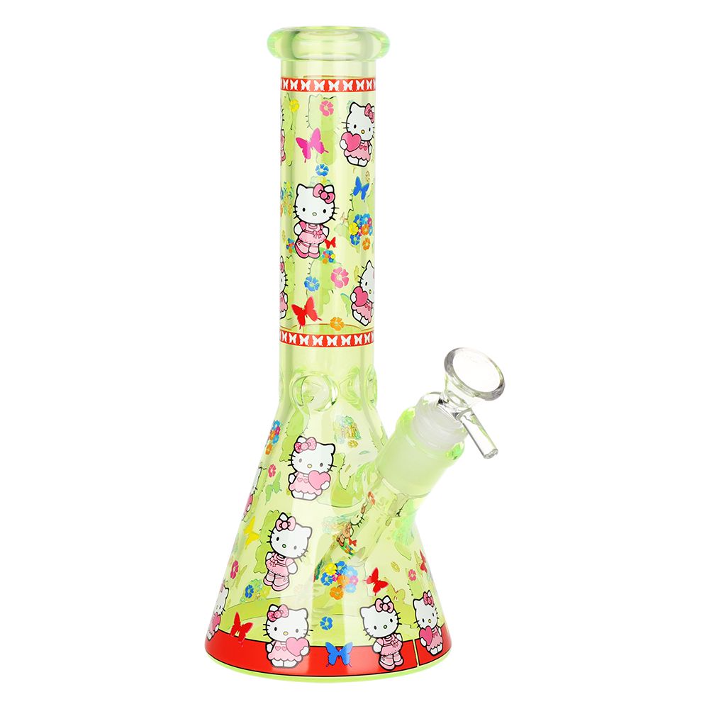Hello Kitty Neon Beaker Glass Water Pipe - 10" / 14mm F / Colors Vary