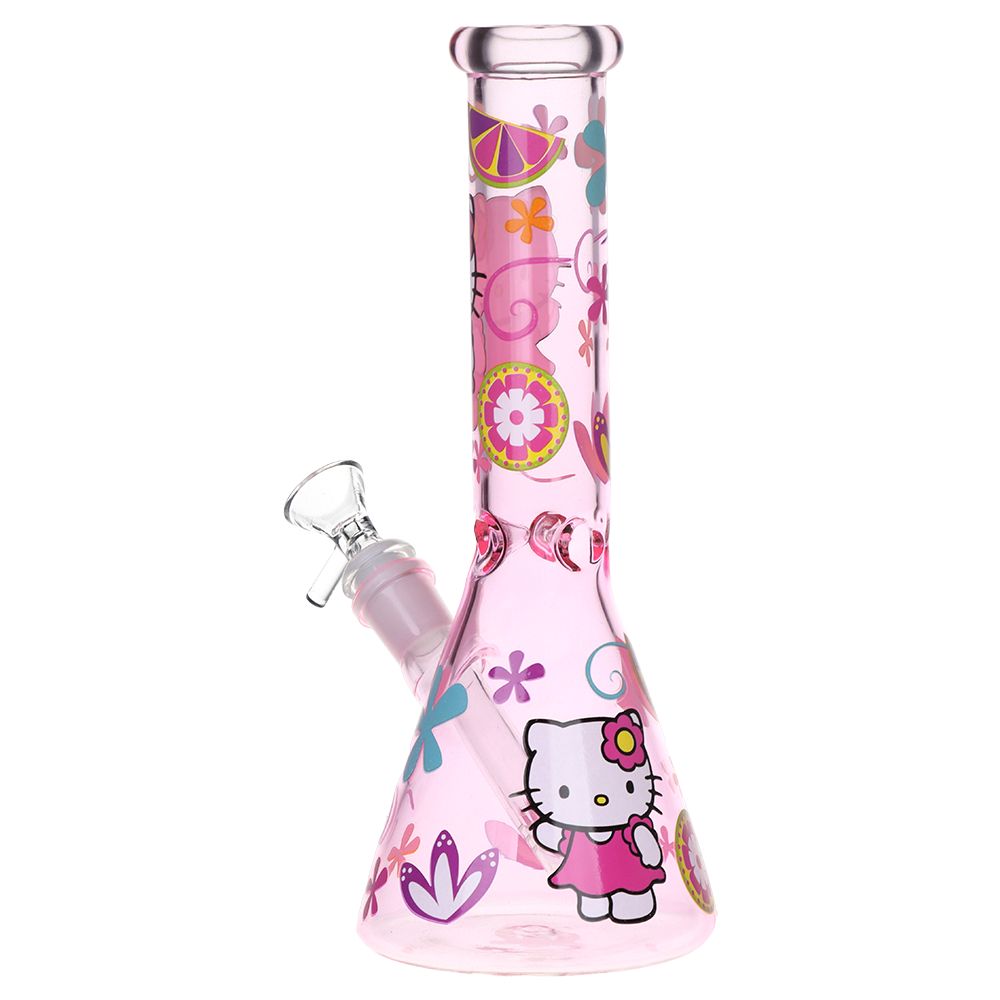 Greetings Feline Glass Beaker Water Pipe | 10" | 14mm F | Designs Vary