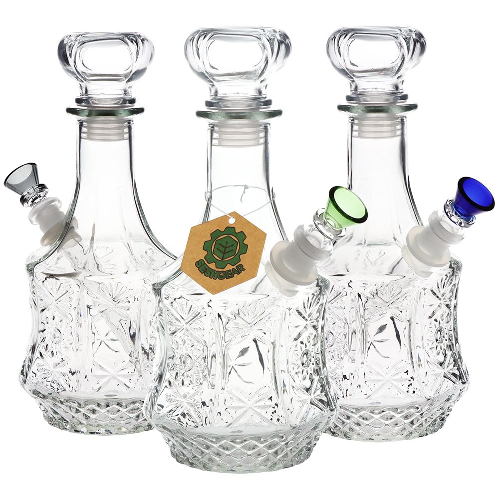 SeshGear Vintage Decanter Style Glass Water Pipe - 10" / 14mm F / Sun Flower / Colors Vary