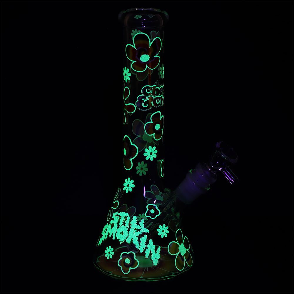 Cheech & Chong Glass Tie Dye Glow Glass Beaker Bong - 10"