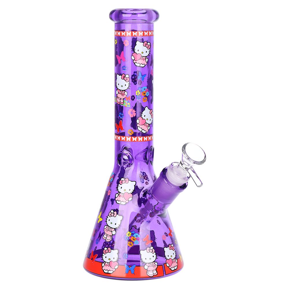 Hello Kitty Neon Beaker Glass Water Pipe - 10" / 14mm F / Colors Vary