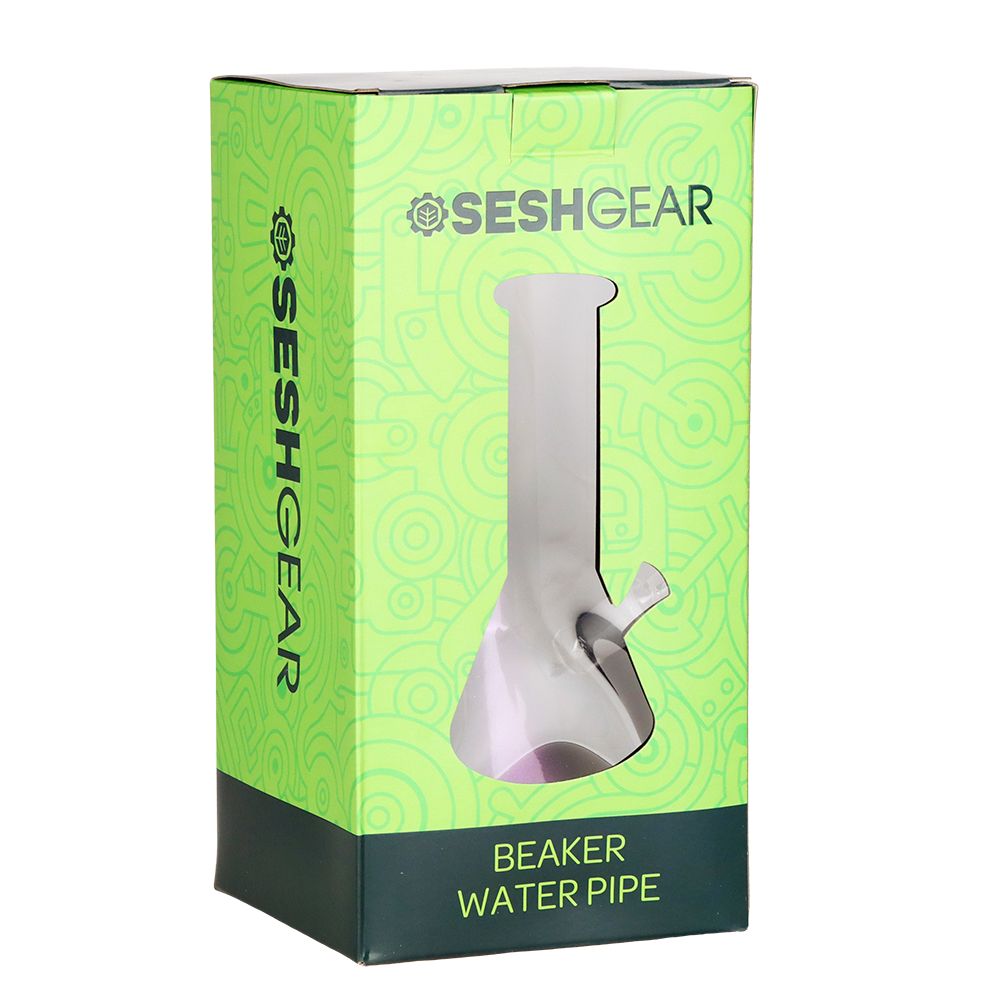 SeshGear Boxed Sparkle and Shine Beaker Glass Water Pipe - 10" / 14mm F / Colors Vary